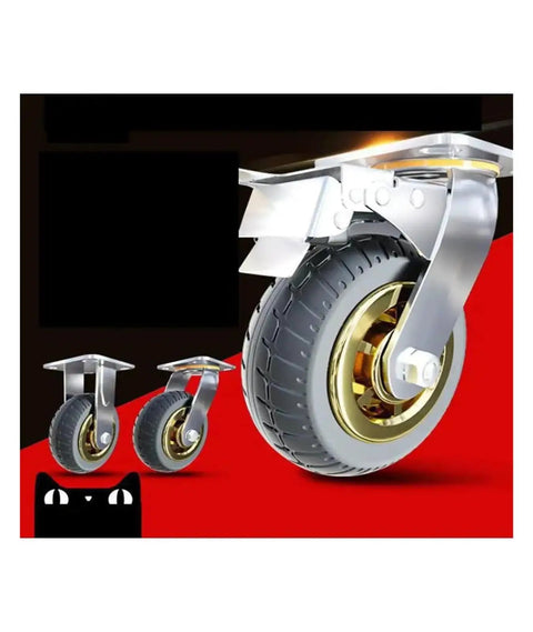 4 Pack Of 8 Inch Heavy Duty Stem Mount Caster Wheels With Swivel And Directional Brake Combo Silent Rubber Rollers on black background.