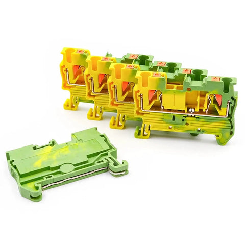10 Pack Grounding Terminal Block 2.5mm2 DIN Rail With Compact Spring Clamp for easy install, rock solid wiring and safe grounding.