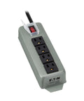 Rugged Four Outlet Heavy Duty Power Strip With Metal Housing Mountable For Wall Or Under Desk Use 6Ft Cord On Off Switch Cover