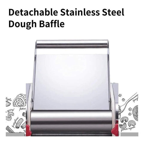Detachable stainless steel dough baffle for the Versatile Heavy Duty Electric Noodle Machine, adjustable for fresh pasta.