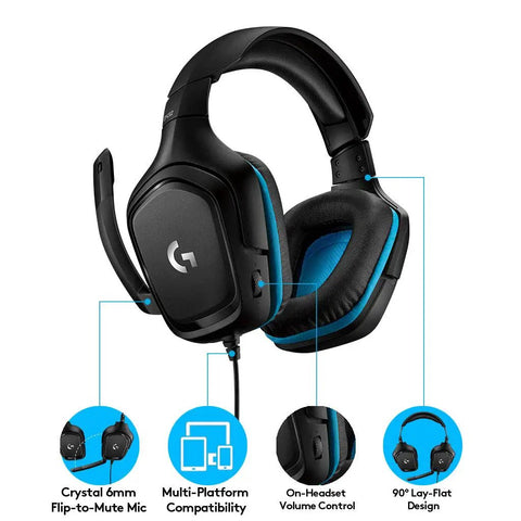 Wired Gaming Headset With 7.1 Surround Sound And DTS Headphone:X 2.0 For PC Gaming, Flip To Mute Microphone, shown in black and blue