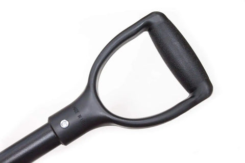 Close-up of Poly D Grip Handle on 14 Gauge Round Point Trunk Shovel With Poly D Grip Handle For Camping Cars And Outdoor Gear