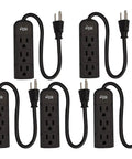 Image of Five Pack Three Outlet Power Strips With One Foot Cord Outlet Saver ETL Listed Black 13 Amp 125 Volt 60 Hz 1625 Watt Back Mount Holes