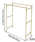Heavy Duty Clothes Rack With Elegant Gold Finish And Dual Rail Design, 100 By 130 Cm, space-saving garment organizer, dimensions shown