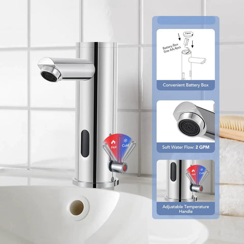 Touchless Bathroom Sink Faucet With Motion Sensor Hands Free Single Tap Easy Temperature Control Brass Body With Chrome Finish Ideal For Home Vanity Or Commercial Use