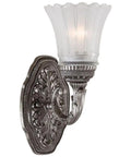 Old School Brushed Nickel Finish Wall Sconce With Etched Glass, Eleven And A Quarter Inch Tall, Five Inch Wide Glass, Extends Seven And A Half Inches