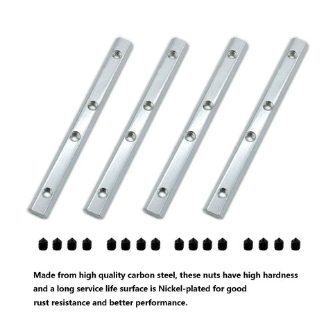 4 Pack Heavy Duty 3030 Series Aluminum Profile Straight Line Connector With M6 Screws Rock Solid Carbon Steel Zinc Plated Bracket Fastener For T Slot 8mm Extrusion showing four straight connectors and M6 set screws.