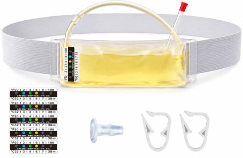 Slick Wearable Urinal Kit For Adults featuring adjustable strap, clear pouch, and accessories for discreet use.