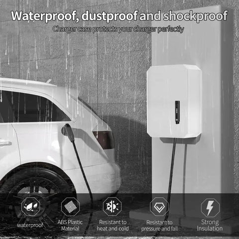 Wall Mounted 1.2MM Cold Rolled Steel EV Charger Protection Box for Tesla in rain, showcasing waterproof features.