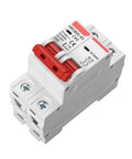 Kickass Pro 2 Pole Dc Mini Circuit Breaker 1000V Solar Pv Panel Shield 3A To 63A, close-up of heavy-duty design with red switch.