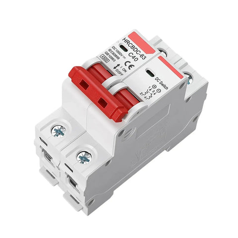 Kickass Pro 2 Pole Dc Mini Circuit Breaker 1000V Solar Pv Panel Shield 3A To 63A, close-up of heavy-duty design with red switch.