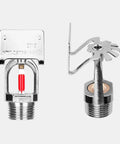 Heavy Duty Fire Sprinkler Head Five Pack With Slick Chrome Plated Brass Construction And Speedy 155 Degree Glass Bulb Activation For Smooth Sidewall Emergency Coverage showing chrome plated brass sprinkler heads.