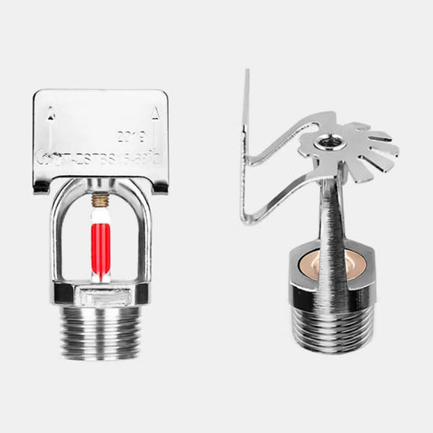 Heavy Duty Fire Sprinkler Head Five Pack With Slick Chrome Plated Brass Construction And Speedy 155 Degree Glass Bulb Activation For Smooth Sidewall Emergency Coverage showing chrome plated brass sprinkler heads.