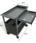Steel Rolling Tool Cart With Lockable Cabinet And Drawer, Pro Grade Heavy Duty Utility Cart On Wheels, Black And Grey, Side View