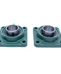 2 Inch Bore Pillow Block Bearings Set Of 2 With Square Flange Cast Iron Housing And Chrome Steel Ball Bearings, Heavy Duty Mounts