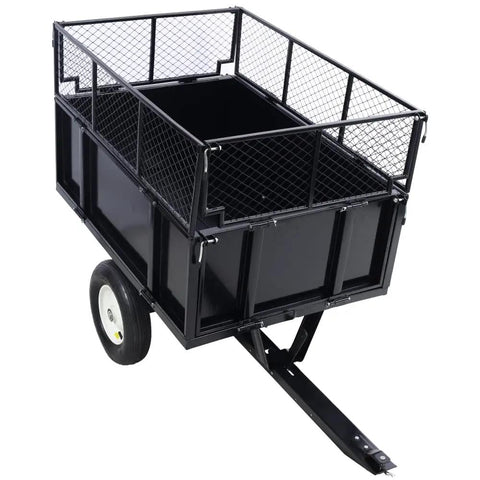 Beefed Up 2 In 1 Dumping System ATV Trailer Steel Dump Cart Heavy Duty Tow Behind Cart For Tractors ATV UTV Lawn Mowers Black