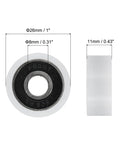 Premium Nylon Round Pulley With Double Sealed Chrome Steel Ball Bearings, 1 Inch Wheel And 8mm Bore, close-up showing dimensions.