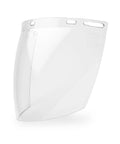 Heavy Duty Polycarbonate Face Shield That Blocks Chemical Splash And Flying Debris Straight Up While Delivering Crystal Clear Vision On Any Toughest Job Site Or Weekend Shop Build, clear and curved design.