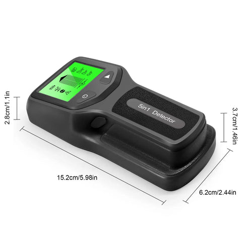 Stud Finder Wall Scanner 5 In Digital Handheld Professional Multifunction Wall Detector showing dimensions and display.