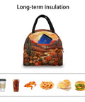 Desert Flower Cactus Insulated Lunch Bag With Padded Handle Leakproof Waterproof Lunch Tote showing phone pocket and food icons