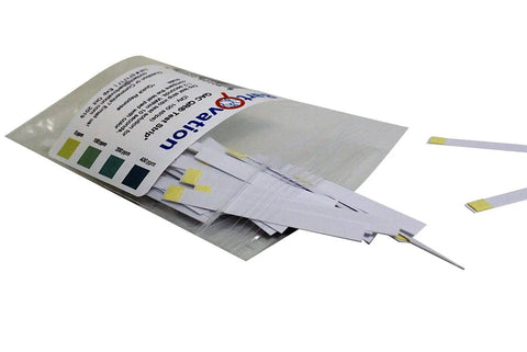 QAC Sanitizer Test Strips 0 To 400 PPM, Quick 1 Second Read, litmus paper based calibration bag with test strips spilling out
