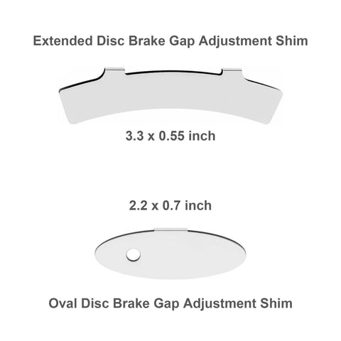 MTB And Road Bike Disc Brake Rotor Truing Tool Kit with extended and oval gap adjustment shims, dimensions shown.