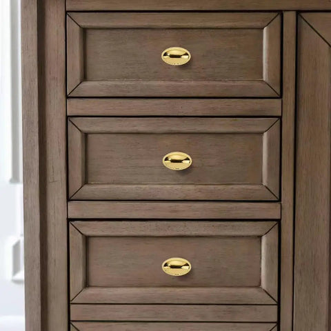Solid Unlacquered Brass Oval Cabinet Knobs Set Of Ten Vintage Retro Egg Pull Handles For Kitchens Bathrooms And Dressers 1 1 8 Inch installed on wooden dresser drawers.