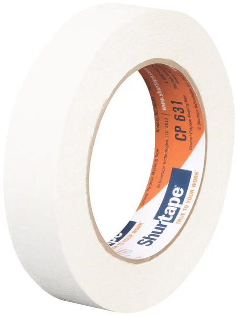 CP 631 General Purpose Masking Tape 24mm x 55m White With Medium-High Adhesion roll showing flexible crepe backing.