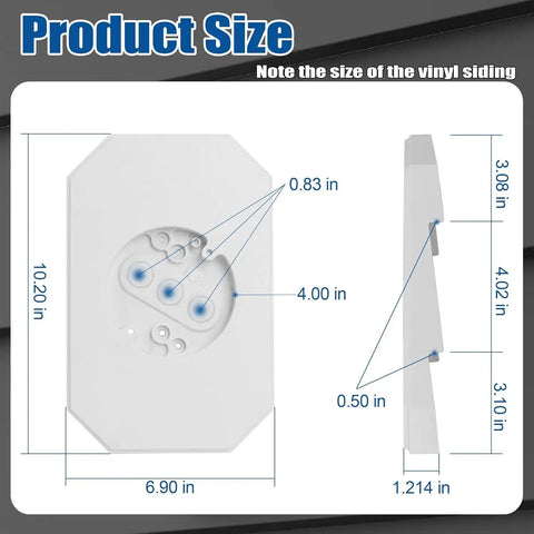 Pro Level 3 Pack Vinyl Siding Mounting Blocks For 1 2 Inch Lap Double And 4 Inch Siding With Built In Electrical Box product size diagram, dimensions labeled.