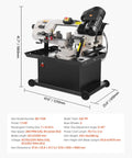 Heavy Duty Metal Horizontal Band Saw Built For Boss Level Tough Metal Wood And Plastic Cutting With 7 By 8.25 Inch Rectangular Capacity Dual 110 220V Power 1.1 kW Motor 0 To 45 Degree Angle Variable Speed displayed