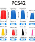 Awesome 42 Piece Silicone Tapered Plug Kit For Coating And Painting Jobs High Temp Resistant Stoppers In 8 Sizes From 1/16 To 5/8 Inch That Seals Like A Boss. Silicone tapered plug set in 8 sizes, shown with color-coded dimensions