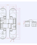 Technical drawing of Zinc Alloy Blind Hinge With Adjustable Concealed Design Black Loop Cabinet Door Hinge dimensions
