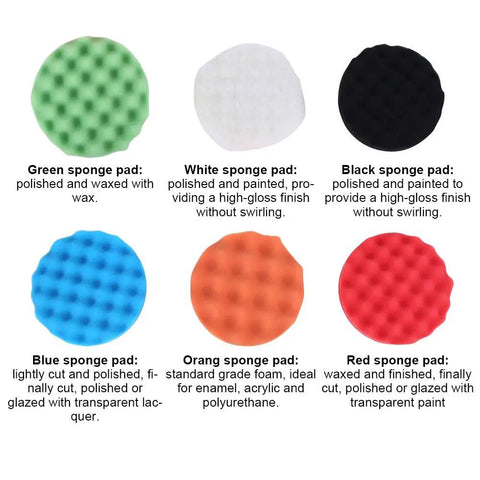 Versatile 6 Inch Sponge Polishing Buffing Pad Wheel Kit For Car Waxing Surface Cleaning And Detailing. Variety of colorful sponge pads.