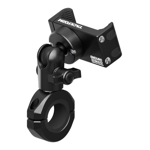 All Metal Motorcycle Phone Mount With 20MAXX Vibration Dampening Spring Cradle, Universal Clamp for handlebars, shown in black