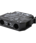 Top Shelf One Pole Normally Closed Contact Block For 22 Mm Pushbutton Controls 600 Volt Ten Amp Rating Heavy Duty Industrial Component black housing side view