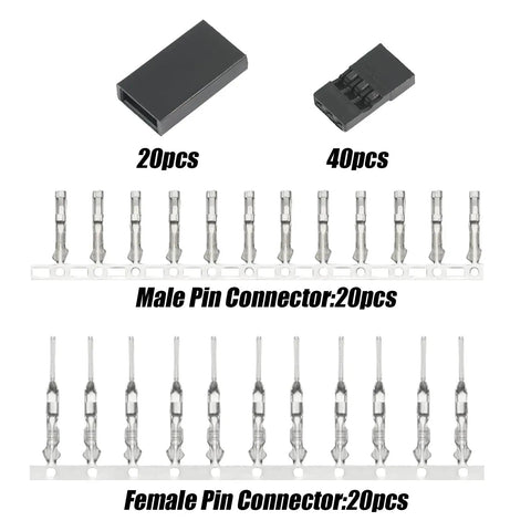 20 Sets 3P RC Servo Connector Kit With Male And Female Plugs Crimp Pins Housing And Protection 2.54mm Pitch Brass Nickel Plated