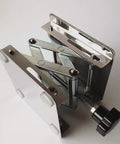 Heavy Duty 4 Inch By 4 Inch Stainless Steel Lab Jack Lift Stand Table Scissor Platform showing integrated scissor mechanism and black knob.