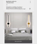 JGSYD Led Dimmable Wall Lamp with Remote Control Wall Lights 2700K-6500K Indoor Long Strip Wall Sconce Aluminum Acrylic Modern Strips Lights Hallway Stair Bar Living Room Bedroom,Black Square-80Cm mounted in a stylish bedroom setup.