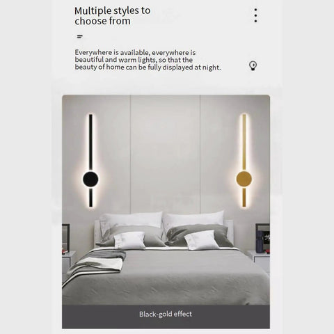JGSYD Led Dimmable Wall Lamp with Remote Control Wall Lights 2700K-6500K Indoor Long Strip Wall Sconce Aluminum Acrylic Modern Strips Lights Hallway Stair Bar Living Room Bedroom,Black Square-80Cm mounted in a stylish bedroom setup.