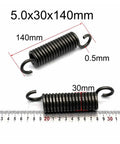 Heavy Gauge Extension Tension Springs With Secure Hook Ends Deliver Rock Solid Shock Absorption And Top Shelf Energy Storage Featuring A Five Millimeter Wire And Thirty Millimeter Outer Diameter For Built Tough Mechanical Projects, showing dimensions of 5.0x30x140mm.