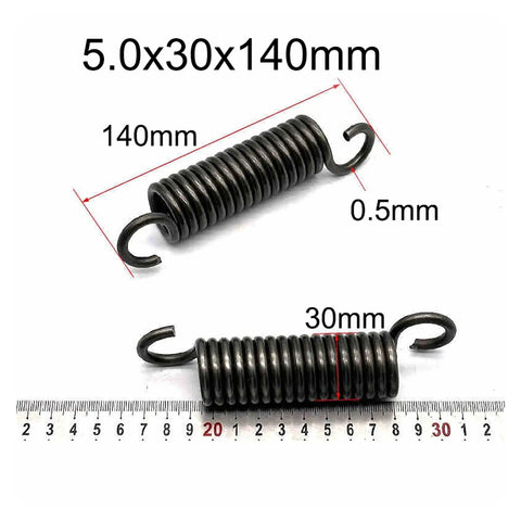 Heavy Gauge Extension Tension Springs With Secure Hook Ends Deliver Rock Solid Shock Absorption And Top Shelf Energy Storage Featuring A Five Millimeter Wire And Thirty Millimeter Outer Diameter For Built Tough Mechanical Projects, showing dimensions of 5.0x30x140mm.