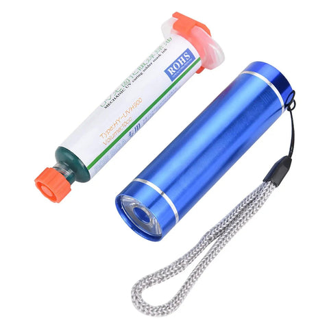Solder Mask Ink With Curing Light Set For BGA PCB Repair, blue curing lamp and green solder mask ink tube