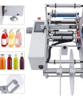 Heavy Duty Semi Automatic Round Bottle Labeling Machine with display panel for smooth wraps, suitable for various bottle sizes.