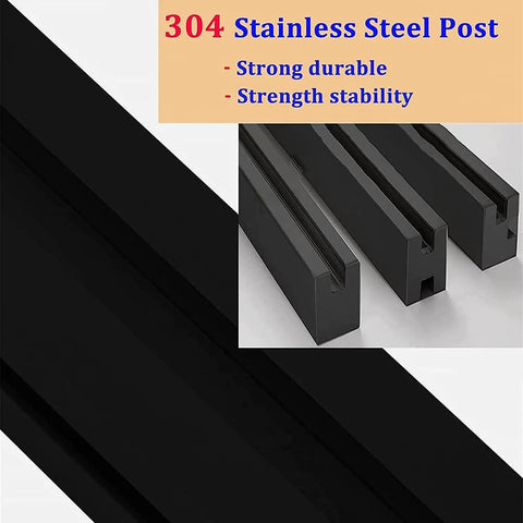 304 Stainless Steel used in Legit Outdoor Deck Glass Balustrade Post And Pool Patio Balcony Railing System, black finish, durable design.