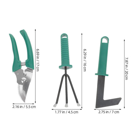 10 Piece Portable Metal Garden Tool Set With Carrying Case For Outdoor Planting Including Rake Pruner And Shovel A Must Have Beginner Friendly Lawn Care Kit For Plant Maintenance And Everyday Garden Tasks, green metal pruner, rake and shovel with sizes