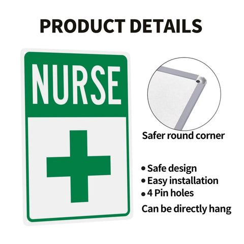 First Aid Station Nurse Symbol Safety Warning Sign 8x12 Aluminum Plaque with safe round corners and pin holes.
