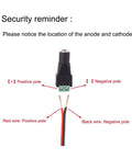 Rock Solid 10 Pack DC 12V Power Connectors 5.5mm X 2.1mm showing positive and negative pole wiring instruction.