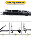 3 In 1 Folding Hand Truck And Convertible Dolly For Moving Heavy Loads Anywhere With Smooth Silent Rubber Wheels And Two 6 Inch Wheels Plus Two 4 Inch 360 Degree Swivel Wheels Ready To Roll For Easy Transport. three-step expansion, carbon steel folding cart