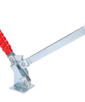 Naroote Vertical Toggle Clamp With Extra Long Arm For Quick Fixture Fastening And Workholding In Tricky Scenarios A Total Game Changer For Metal Working Pros Looking To Nail Those Tough Clamping Jobs Every Single Time Without Hassle. Metal toggle clamp with red rubber grip lever.