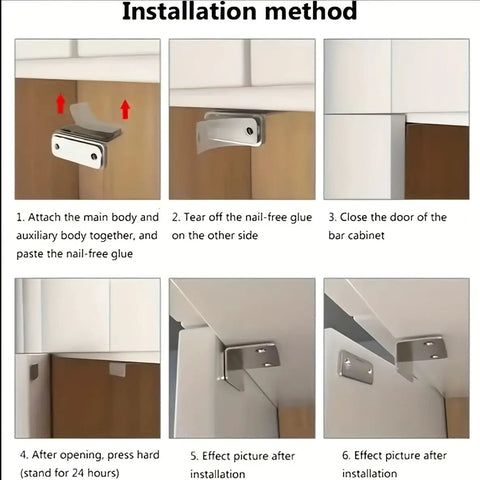 Installation guide for Ultra Thin Magnetic Door Catch With Strong Adhesive No Drill Install For Cabinets And Closets.